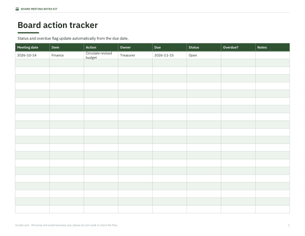 Preview of Printable Board Action Tracker