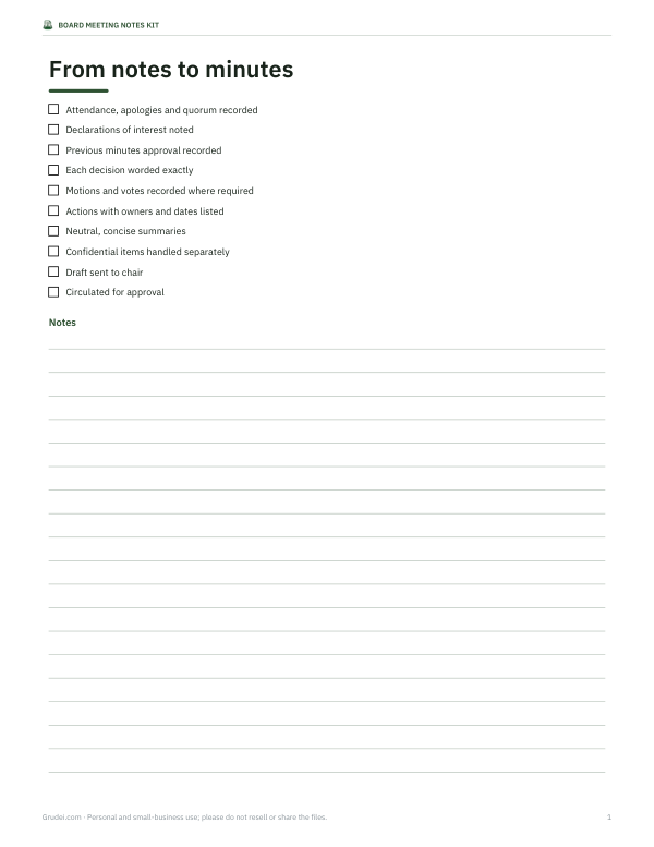 Preview of Printable Minutes Checklist