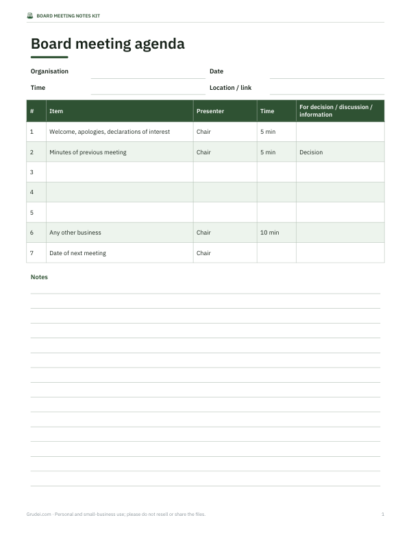 Preview of Printable Board Meeting Agenda